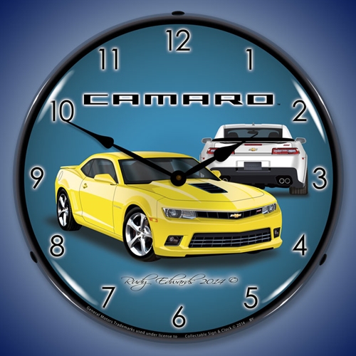 2014 SS Camaro Bright Yellow LED Backlit Clock