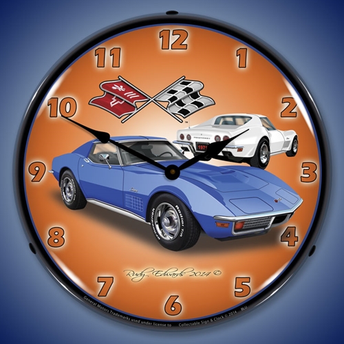 1971 Corvette Stingray  Blue LED Backlit Clock