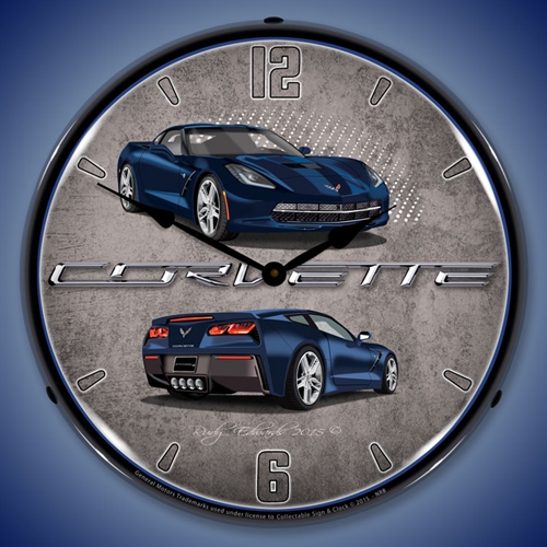 C7 Corvette Night Race Blue LED Backlit Clock